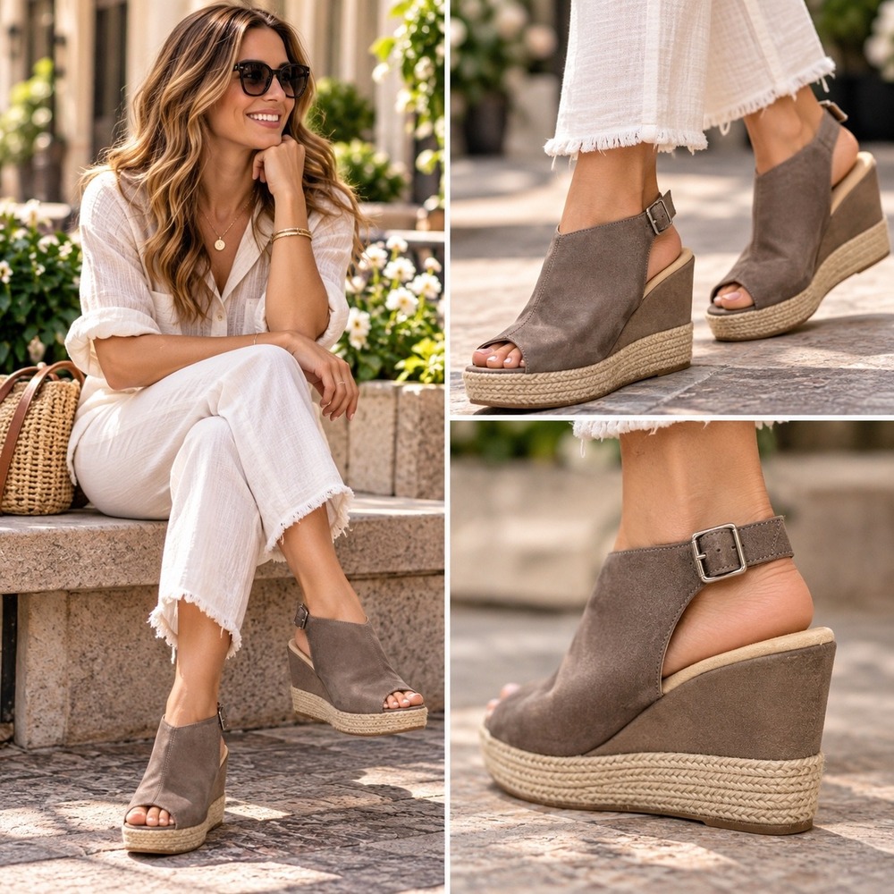 Cordani Metallic Taupe Espadrille Wedge Sandal Open Toe Ankle Strap Size41 US9.5